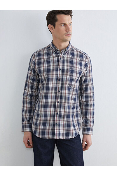 LC Waikiki Lcwaikiki Classicburgundy Regular Fit Long Sleeve Plaid Dobby Men'...