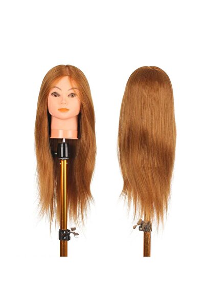 Generic رأس مانيكان مصنوع من شعر بشري بنسبة 65%، مثالي لصالونات التجميل، لون ذهبي