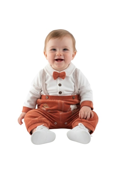 Nexvora Papyon Askılı Kadife Erkek Bebek Tulum 3 6 9 Ay için