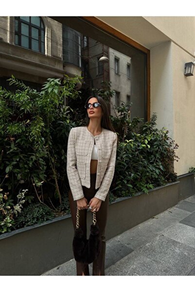 elbisereyonda tüvit inci detaylı düğmeli ceket