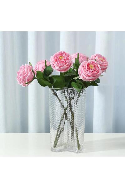 Nettenevime Artificial Flower Wet Rose Peony Layered Rose Pink Color Realistic Touch 45cm