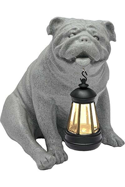 OEK Statuie de câine din rășină cu lumini LED solare, decor de câine Boxer im...