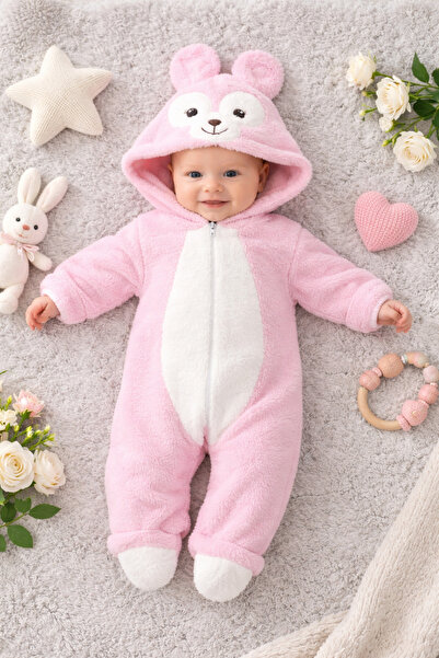 Arı Bebe Kız bebek polar/welsoft kapüşonlu fermuarlı tulum