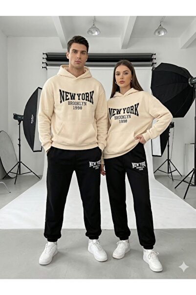 PENTHİLUS Unisex 3 Thread Fleece-Lined Tracksuit Set-Winter Set- Digital Printed