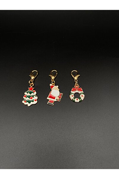 TAKİBUTİGİNİZ Gold plated christmas figurine keychain set of 3