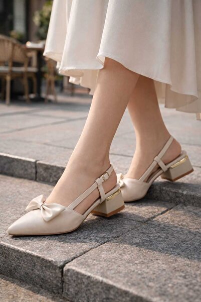 Macelife Bow Detailed Zara Fabric Women's Heeled Shoes