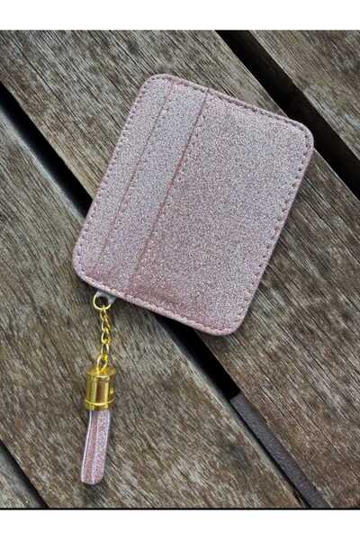 ÖZÜM TAKI Women's Silvery Tasseled Card Holder Mink