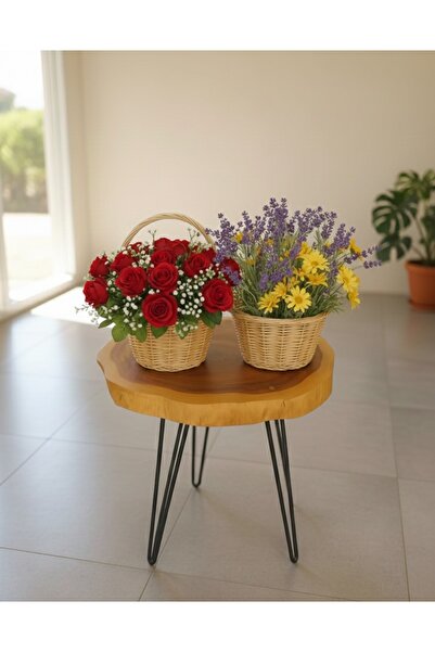 AYGHOME Doğal El Yapımı Hasır Sepet - Dekoratif Hediyelik Sunum ve Çiçek Sepe...