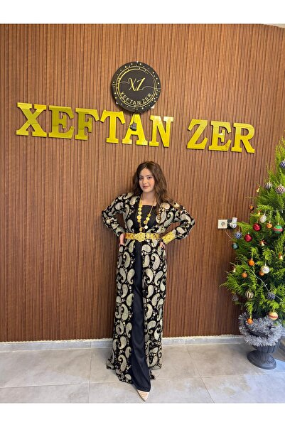 Xeftan zer Siyah gümüş taş işlemeli kaftan