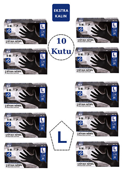 Has-Pet Extra Thick Black Powder-Free Nitrile Gloves Large 50-Piece 10 Boxes