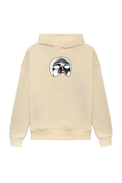 THE RULE Mască unisex cu imprimeu supradimensionat croială largă Bumbac 3 fire Ş cu căptușeală din fleece Bej K cu glugă Hanorac