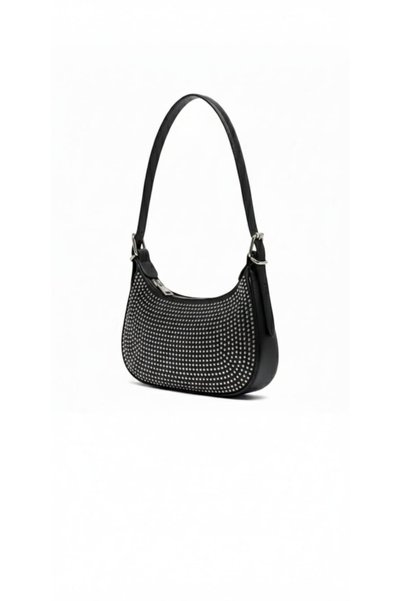 ZEGİ BAGS &MORE Women's Black Daily Stone Baguette Stone Clutch Bag