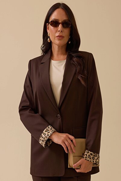 Rain and River Plus size leopard print detailed double-breasted jacket.