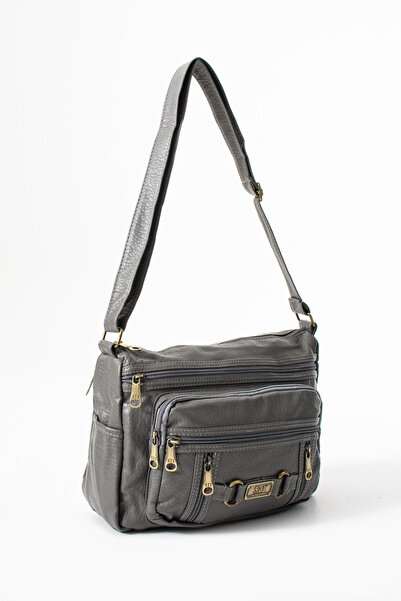 DUOMİNO Gray Washed Leather Multi-Pocket Crossbody Bag / Shoulder Bag / Messenger Bag