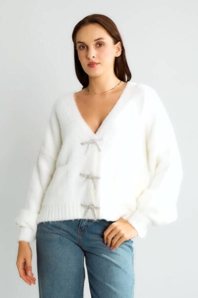 Robin Gri Kurdele Detaylı Triko Hırka