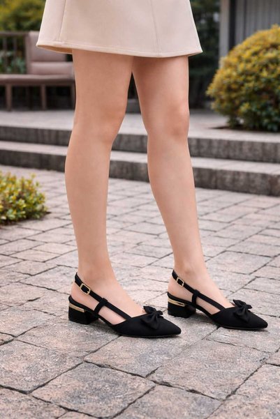 Macelife Bow Detailed Zara Fabric Women's Heeled Shoes