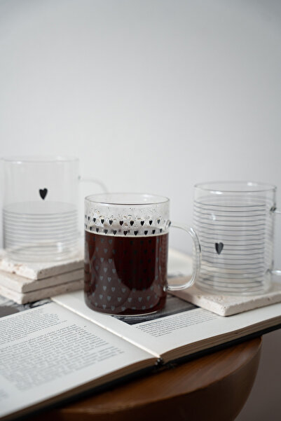 Dekorzdükkan Love 3-Piece Glass Cup Set with Handles