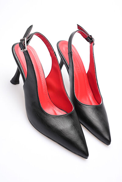 AleWomen حذاء نسائي من الجلد الأسود بمقدمة مدببة وظهر مفتوح وكعب 8 سم