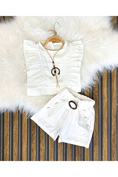 Baby kız çocuk keten kolyeli takım