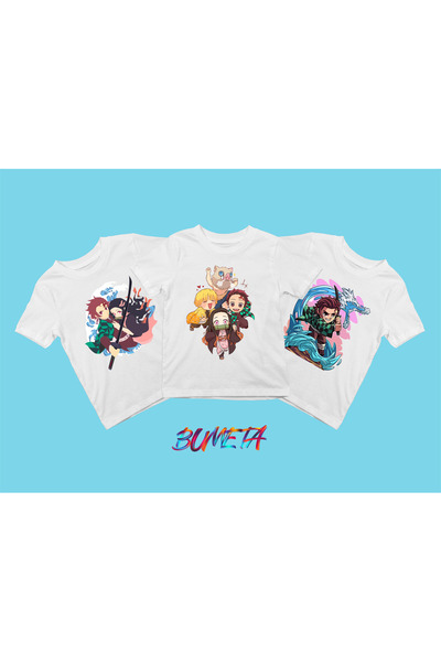 Bumeta Demon Slayer personaj cu imprimeu Set de tricouri pentru copii, 3 bucăți