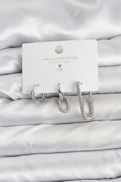 callerrons accessories طقم أقراط نسائية مكون من 3 قطع من حجر الزركون الفضي - ...