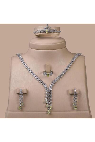 Generic طقم مجوهرات زيركون فاخر بإصدار خاص دقة الماس 5 قطع بضمان على اللون Y-...