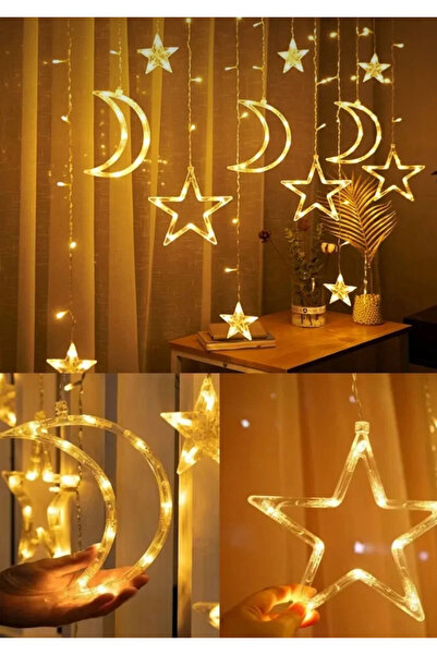 EMİN ENSAR HOME Dekoratif Süsleme Işığı Ay Yıldızlı Tel Led Perde Süsleme Işı...
