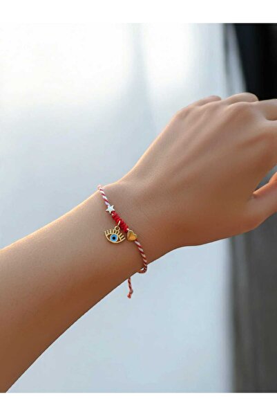 henahera accessory Marteniçka Charm Detaylı Göz/Kalp/Yıldız Kırmızı Makrome D...