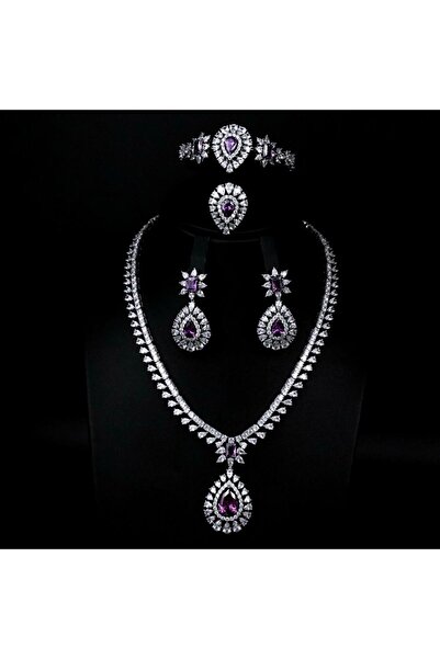 Generic طقم مجوهرات زيركون فاخر بإصدار خاص دقة الماس 5 قطع بضمان على اللون s-...