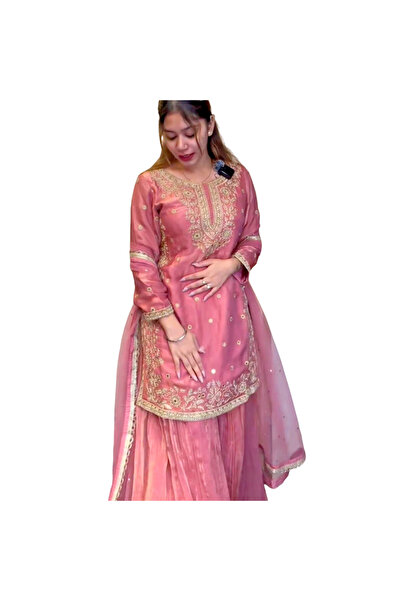 MYSMAR طقم بالازو وردي اللون مكون من توب قصير وشال - HRT5700 | وردي