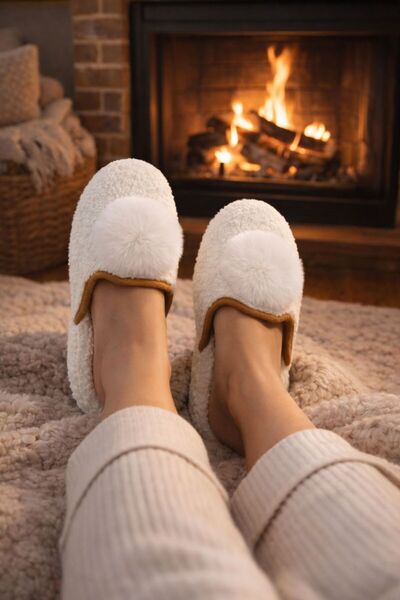 Platana Ponponlu Kadın Kışlık Ev Terlik