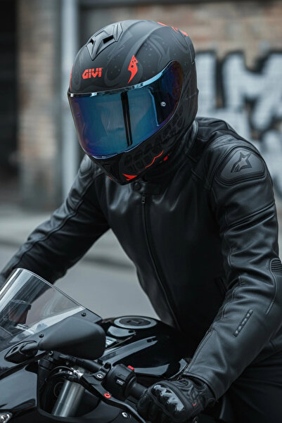 Givi 50.X BONES Kırmızı / 1 Renkli 1 Şeffaf Vizörlü Motosiklet Kask