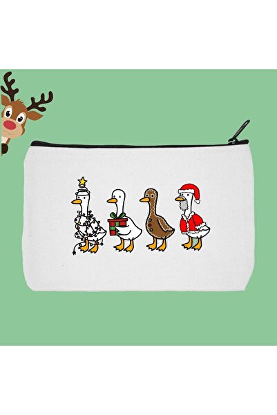 designedfy Christmas Themed Ducks Waterproof Printed Cloth Makeup Bag, Pen Holder, Wallet