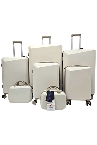 Red Sea طقم شنط سفر 7 قطع بلون بيج بحزام بني من الجنب