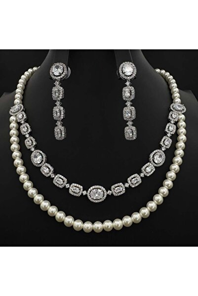 Generic Elegant women's necklace and earring set with zircon stones, sophisticated design for a distinctive look - RN-0062