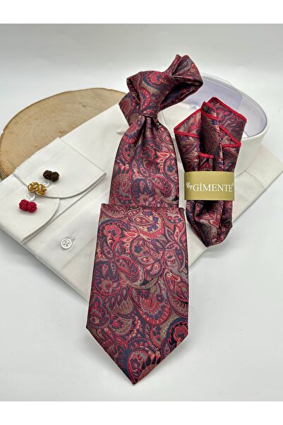 Gutiero Κλασική γραβάτα με μαντήλι με κόκκινο σάλι