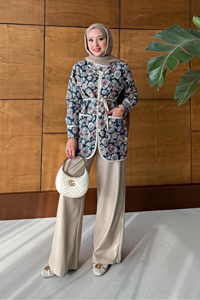 Rimel Moda Dina Gül Etnik Ceket Mavi