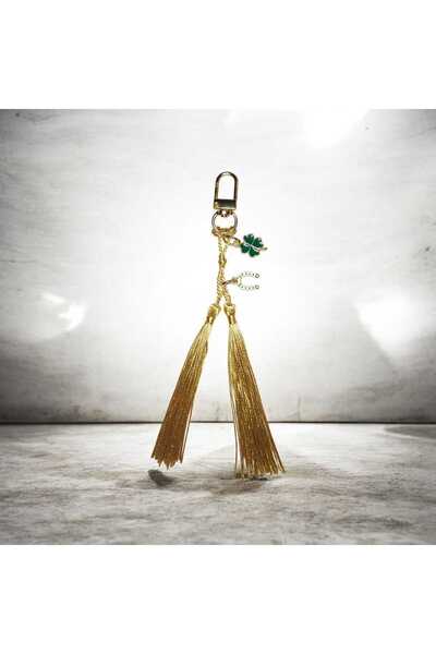 Pawnest Handmade Lucky Symbol Tassel Metal Keychain – Four Leaf Clover & Bull...