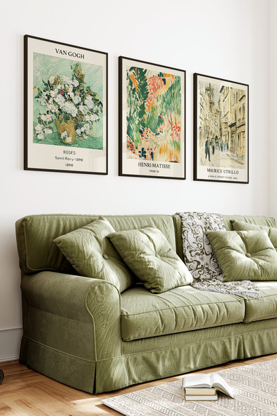 kutuTR Siyah Çerçeveli 2D UV Baskı 3’lü MDF Tablo –Van Gogh, Henri Matisse, M...
