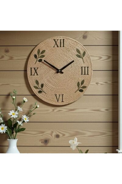 home inn El Yapımı Jüt İp Duvar Saati 33 cm | Doğal Dekoratif Tasarım | Rustik & Bohem Ev Aksesuarı