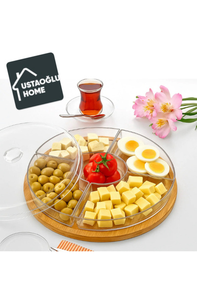 USTAOGLUHOME 5 BÖLMELİ BAMBU KAHVALTI SAKLAMA SETİ