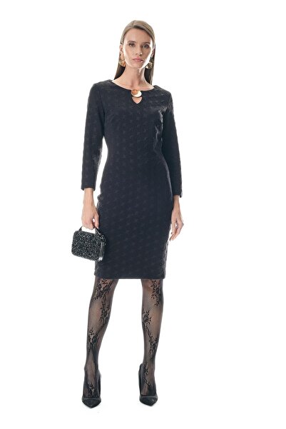 EXPLOSION Gold Aksesuarlı Örme Jakar Mini Elbise