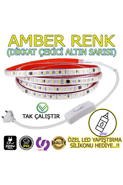 ELEKTROLED 220V TAK ÇALIŞTIR AMBER RENK 3 METRE YENİ NESİL LED,FİŞLİ VE ANAHT...