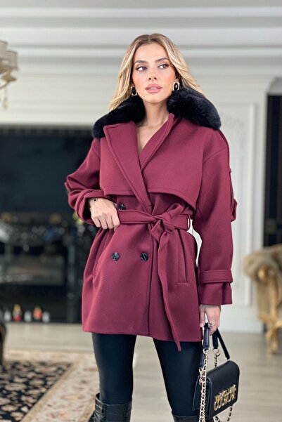 Rain and River Fur trimmed coat with shoulder apollets