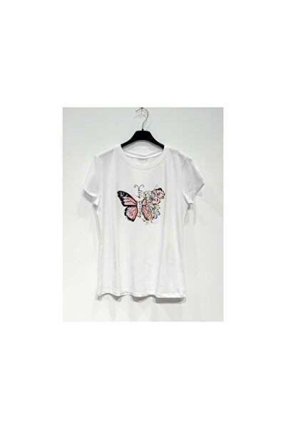 OEM БЯЛА ТЕНИСКА С ЩАМП НА ПЕПЕРУДИ - БЯЛА, УНИКАЛЕН РАЗМЕР