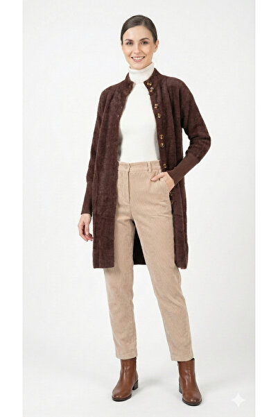 shE tekstil Knitted Cardigan with Ribbed Knit Buttons on the Sleeves Bitter B...