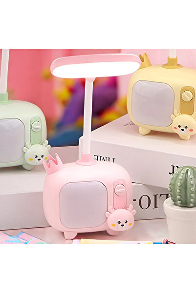 Zeynes Home Tv Tavşan Detaylı Çocuk Masa Lambası Renkli Led’li Ekran Masa Lam...