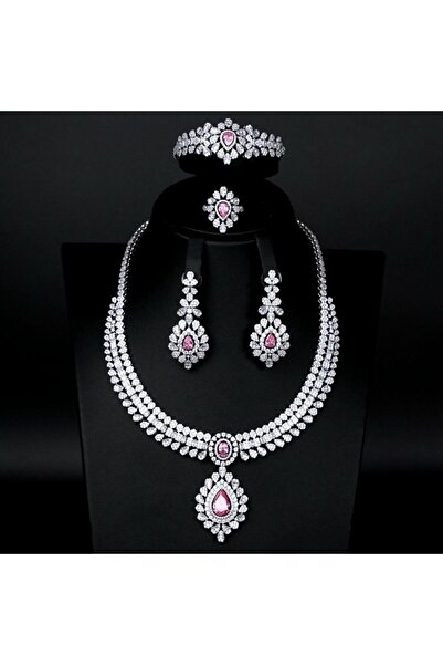 Generic طقم مجوهرات زيركون فاخر بإصدار خاص دقة الماس 5 قطع بضمان على اللون