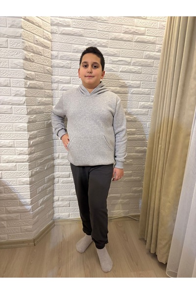 serkertaş Hanorac gri supradimensionat unisex interior cu căptușeală din flee...