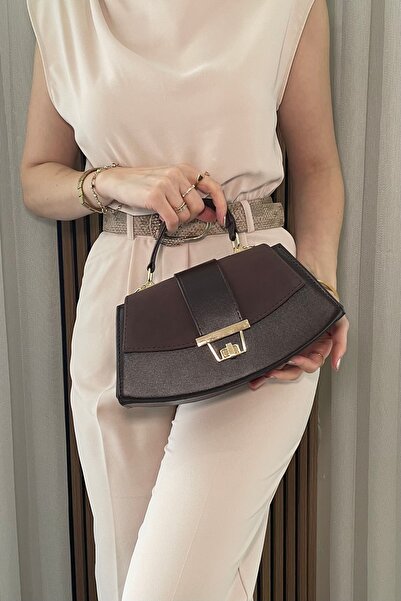 themoiss Women's Bitter Brown Handbag - Adjustable Long Strap, Gold Accessories - Fibag